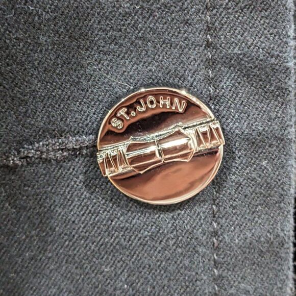 St. John Sport Double Breasted Asymmetric Big Collar Coat Black Jacket Size M - Picture 11 of 13